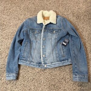 Lucky Brand Faux Shearling Lined Denim Trucker Jacket